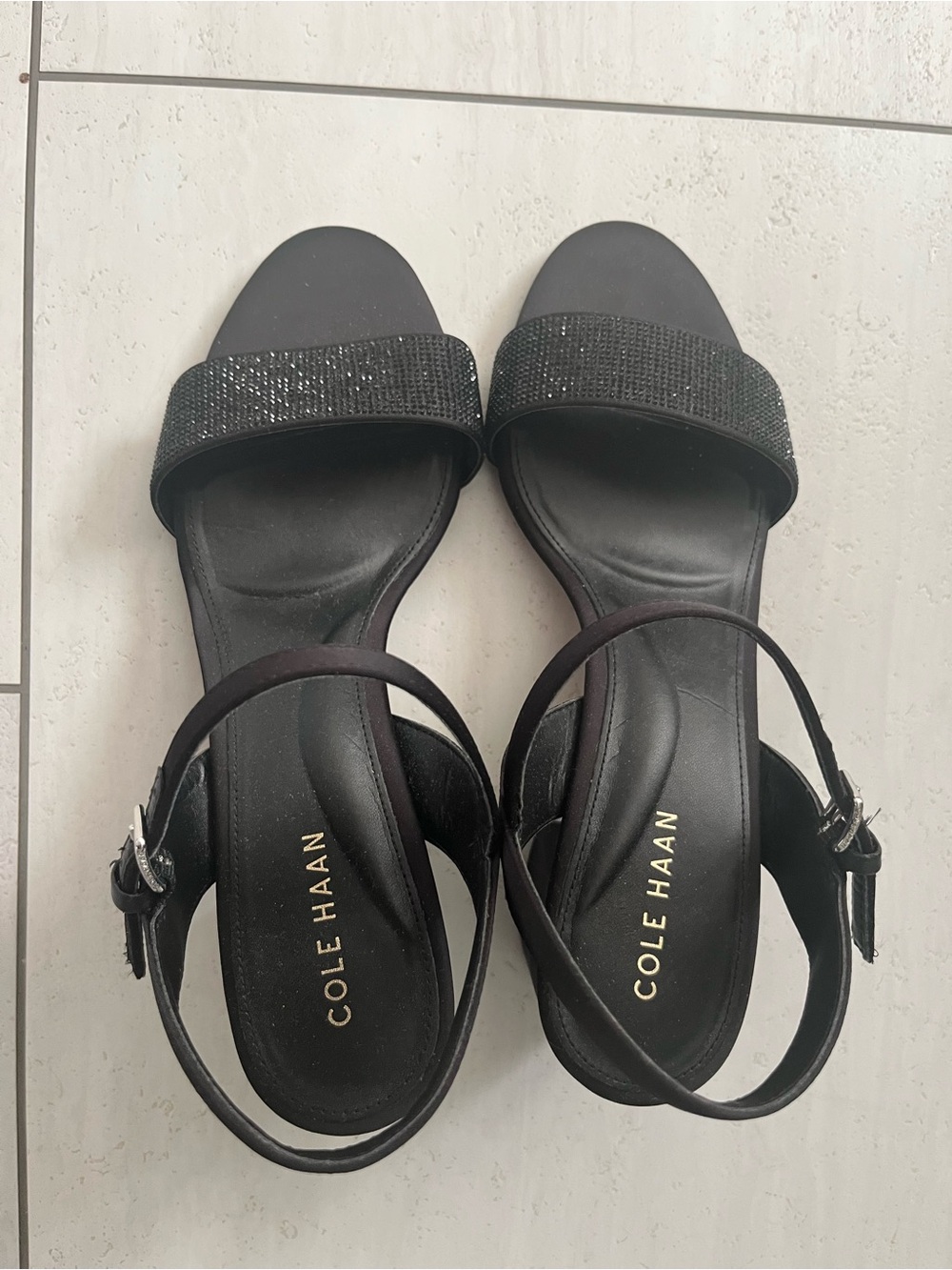 Cole Haan Black Sparkle Open-Toe Heeled Sandals